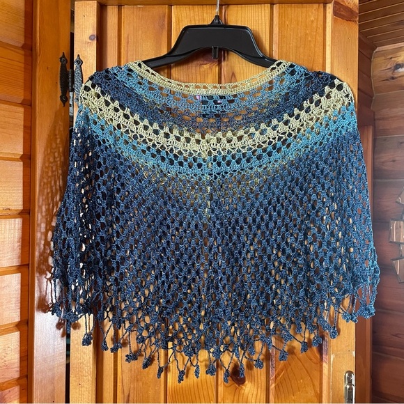 Say What? Blue‎ and Gold Camisole Shawl - Picture 2 of 5